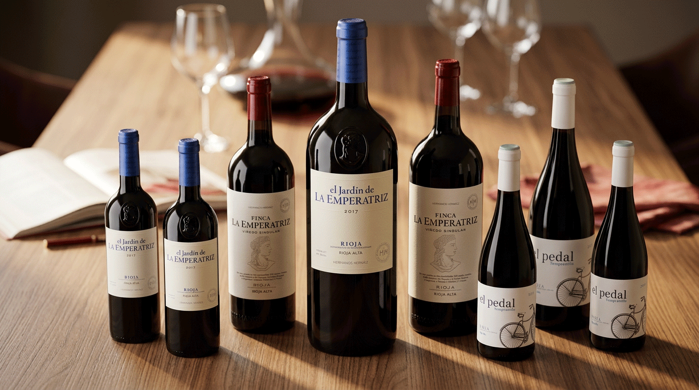 Verschillende flesformaten Rioja wijn van El Jardín de la Emperatriz en Finca La Emperatriz, van standaardfles tot Magnum en Jeroboam